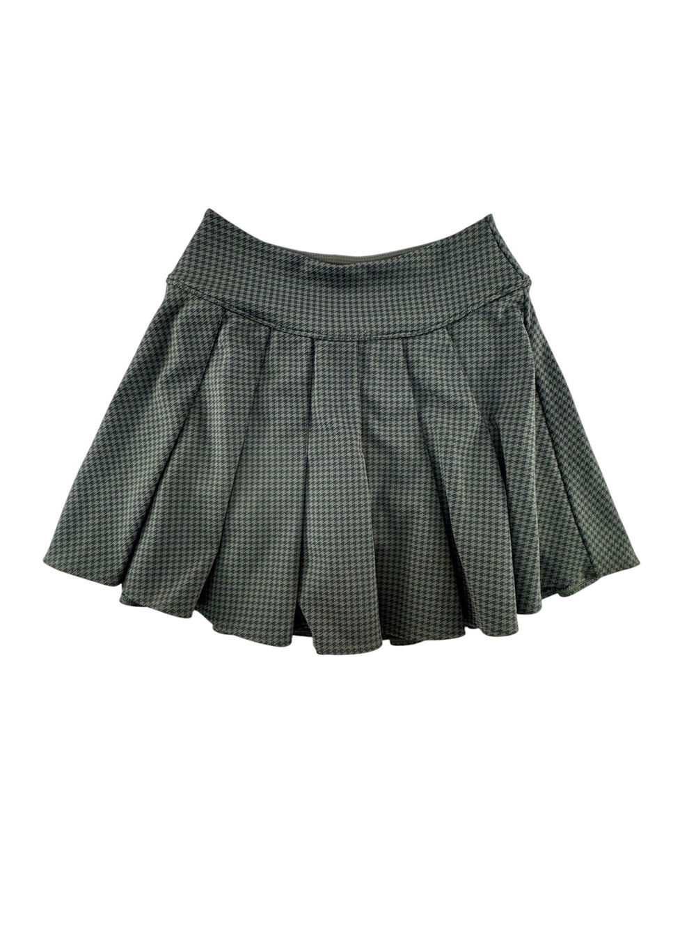 High-Waist Pleated Skort in olive Houndstooth